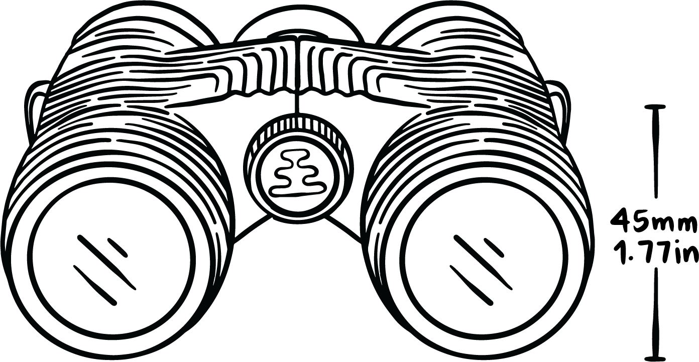 Technical wireframe rendering of the Field Issue 8x32 from the side
