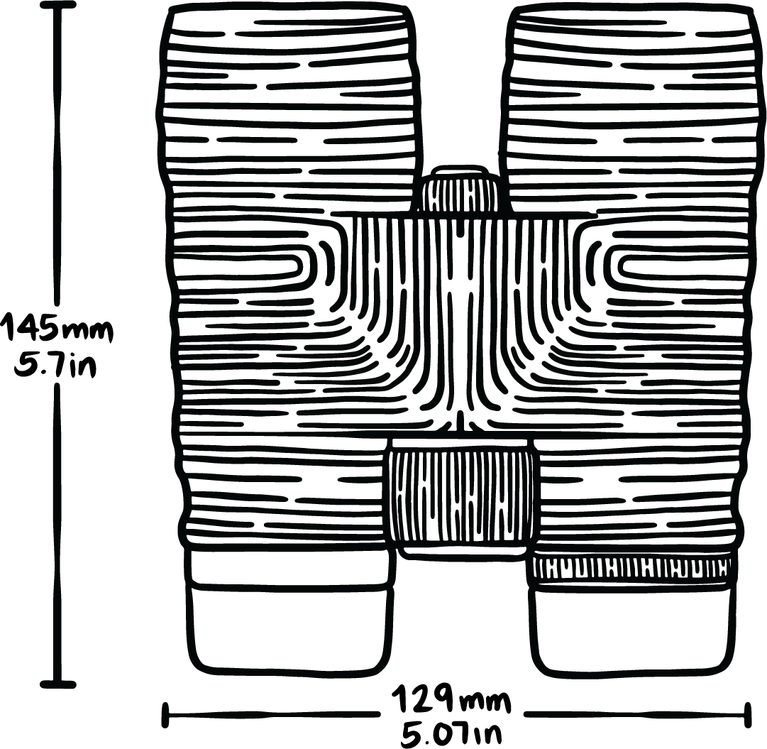 Technical wireframe rendering of the Pro Issue 8x42 from above
