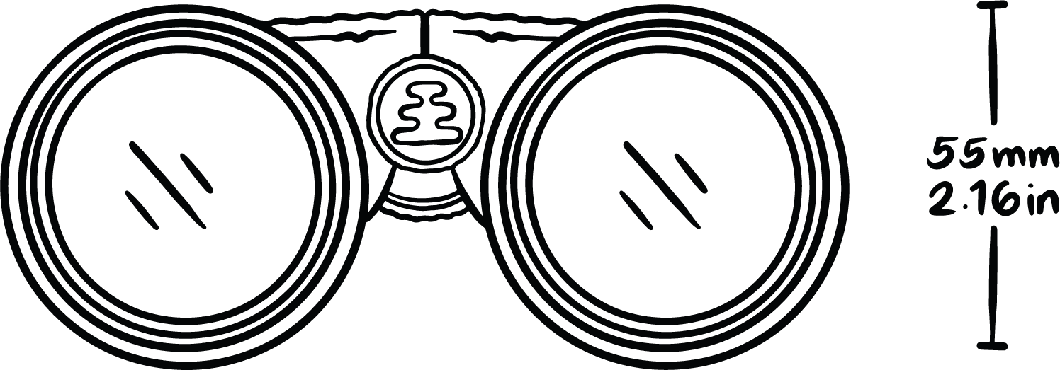 Technical wireframe rendering of the Pro Issue 8x42 from the side