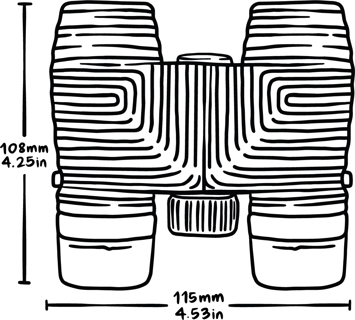 Technical wireframe rendering of the Standard Issue 8x25 Waterproof Binoculars from above